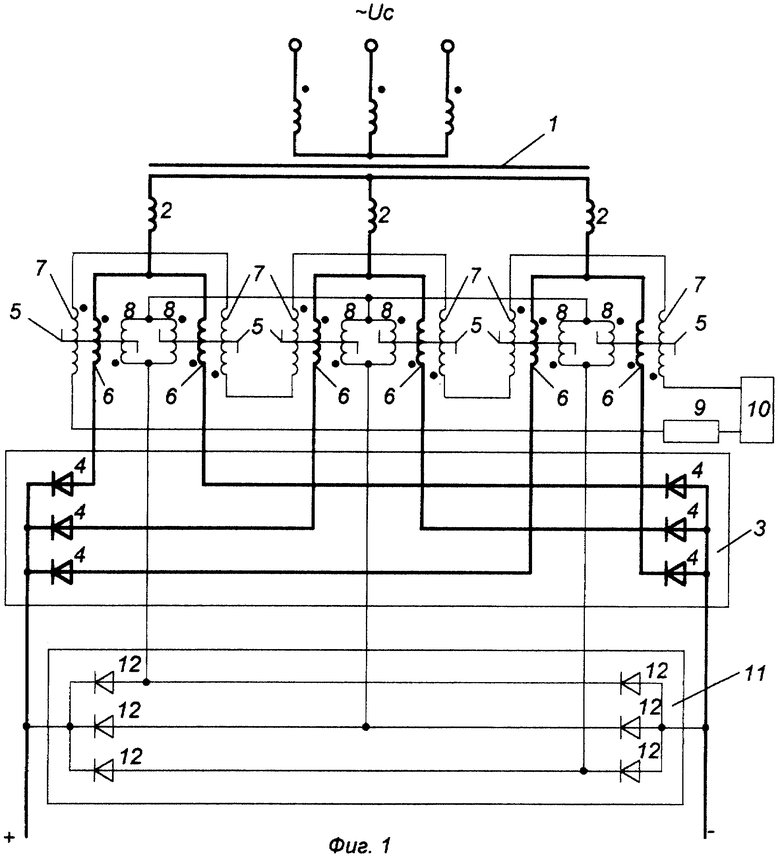 Шестифазная схема выпрямления с выводом нулевой точки обмотки трансформатора
