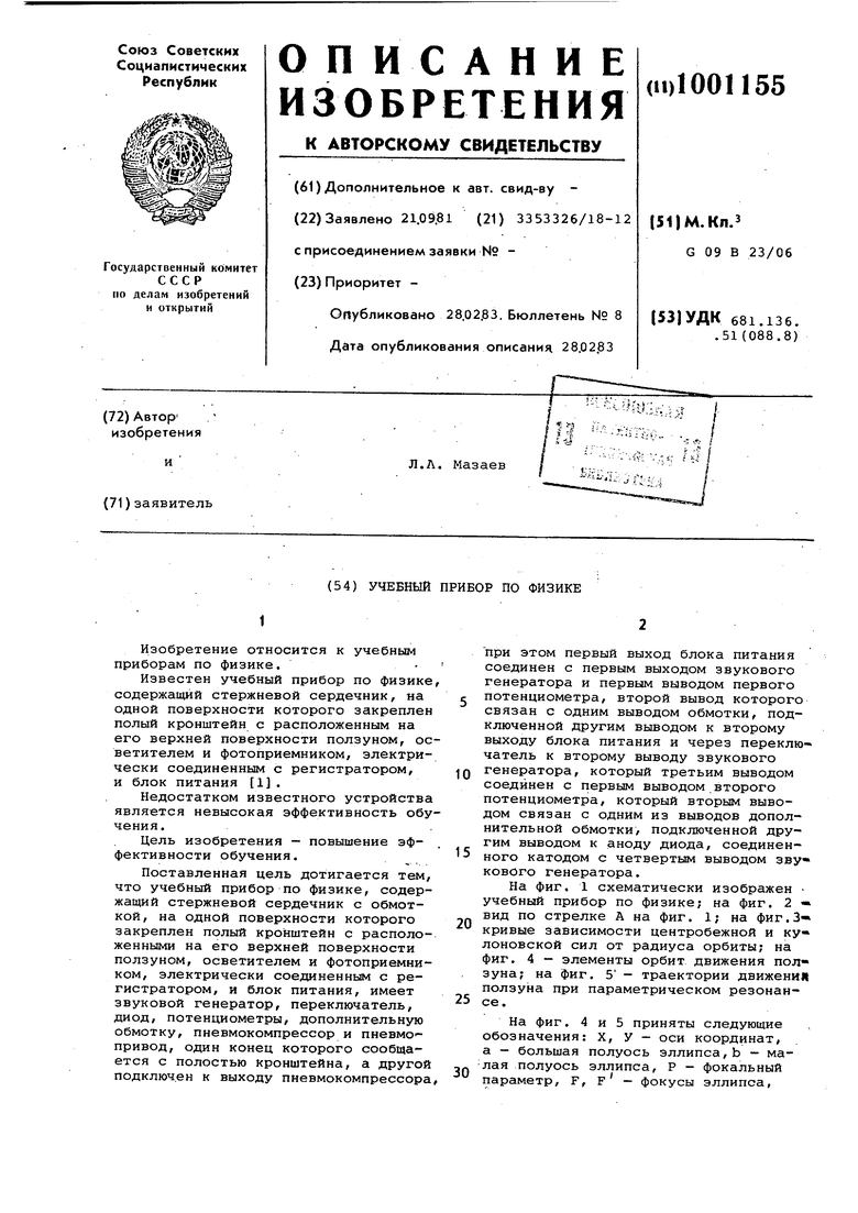 Учебный прибор по физике. Советский патент 1983 года SU 1001155 A1.  Изобретение по МКП G09B23/06 .