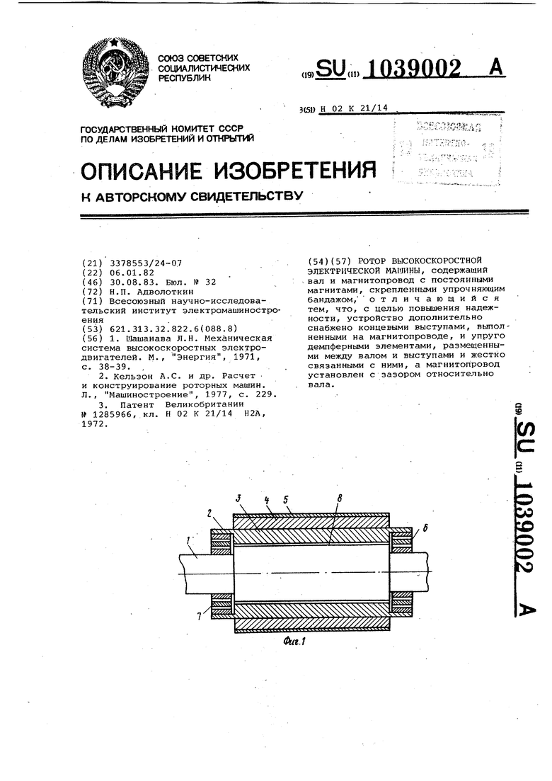 Ротор высокоскоростной электрической машины. Советский патент 1983 года SU  1039002 A1. Изобретение по МКП H02K21/14 .