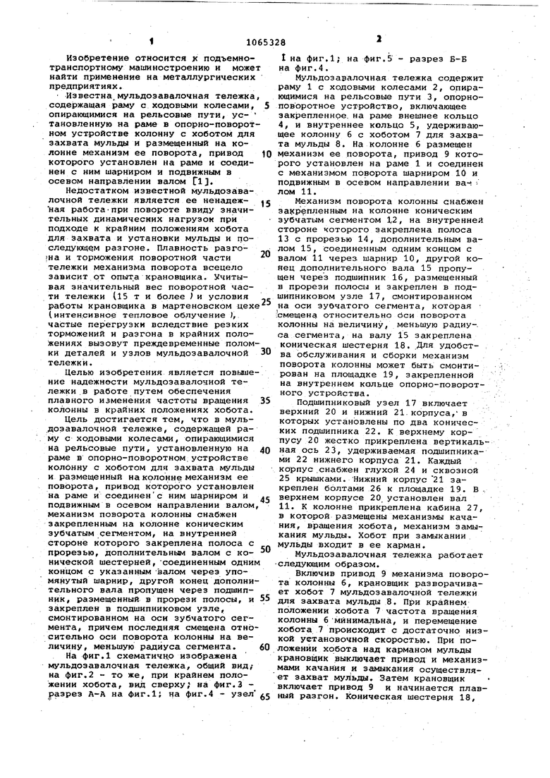 Мульдозавалочная тележка. Советский патент 1984 года SU 1065328 A1.  Изобретение по МКП B66C11/08 .