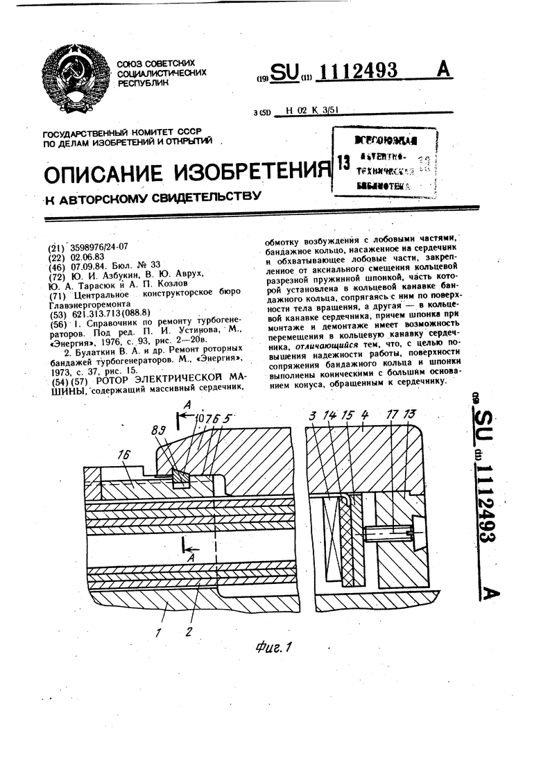 Ротор электрической машины. Советский патент 1984 года SU 1112493 A1.  Изобретение по МКП H02K3/51 .