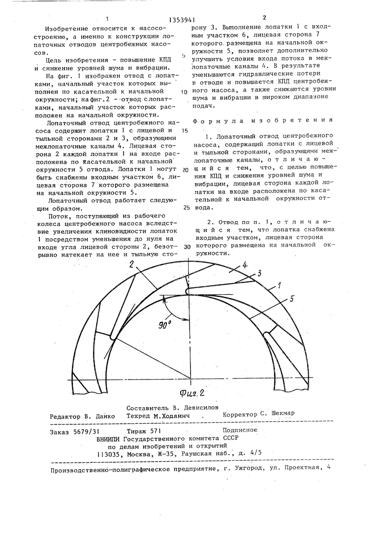 Лопаточный отвод центробежного насоса. Советский патент 1987 года SU  1353941 A1. Изобретение по МКП F04D29/44 .