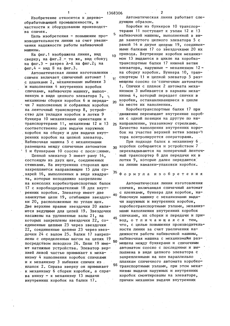 Автоматическая линия изготовления спичек. Советский патент 1988 года SU  1368306 A1. Изобретение по МКП C06F1/12 .