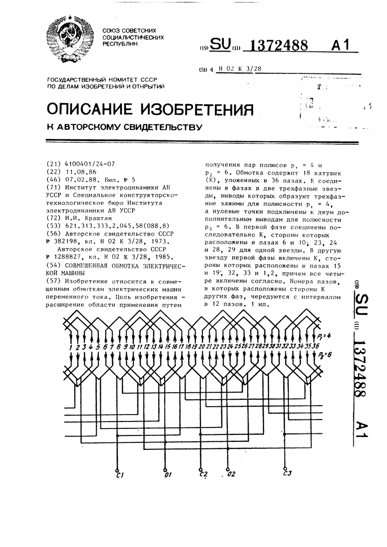 Однослойная обмотка трехфазной машины переменного тока