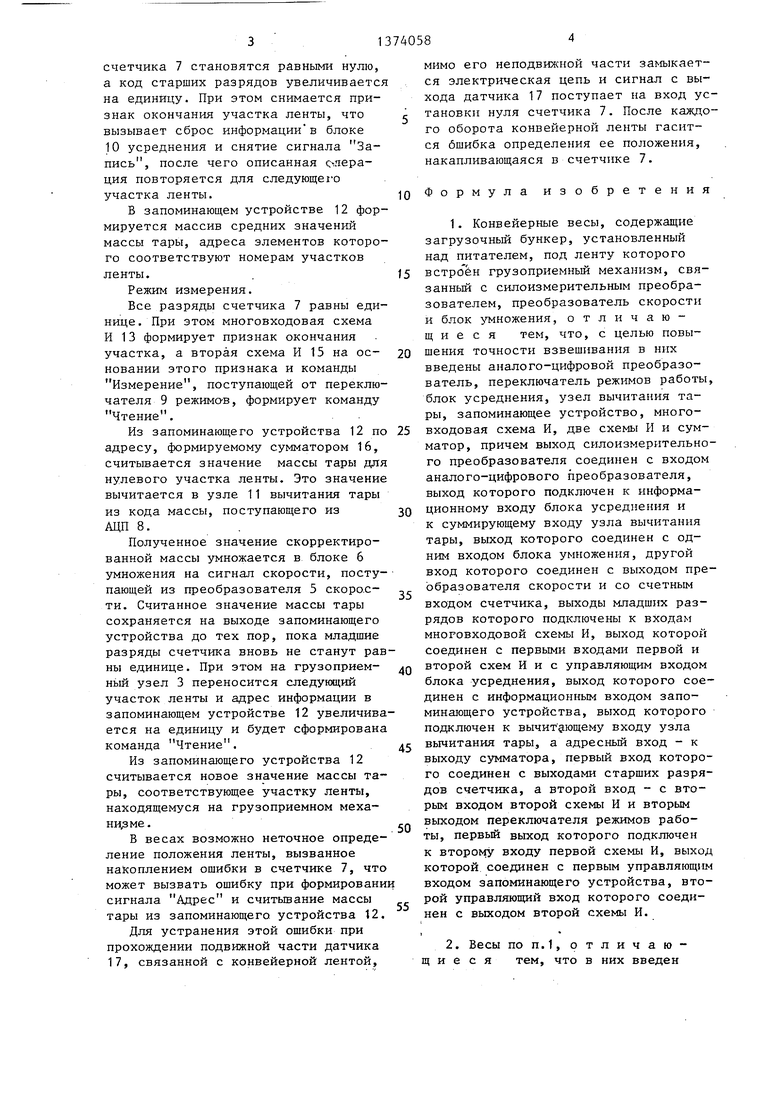 Конвейерные весы. Советский патент 1988 года SU 1374058 A1. Изобретение по  МКП G01G11/14 .