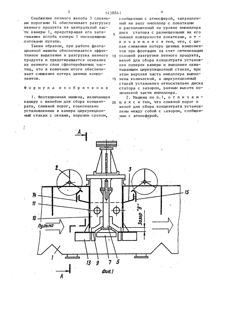 Флотационная машина. Советский патент 1988 года SU 1438841 A1. Изобретение  по МКП B03D1/14 .