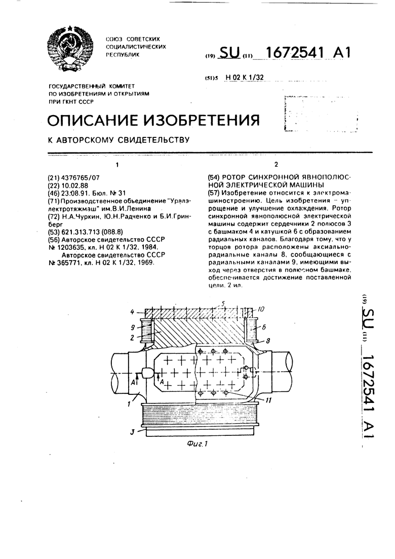 Ротор синхронной явнополюсной электрической машины. Советский патент 1991  года SU 1672541 A1. Изобретение по МКП H02K1/32 .