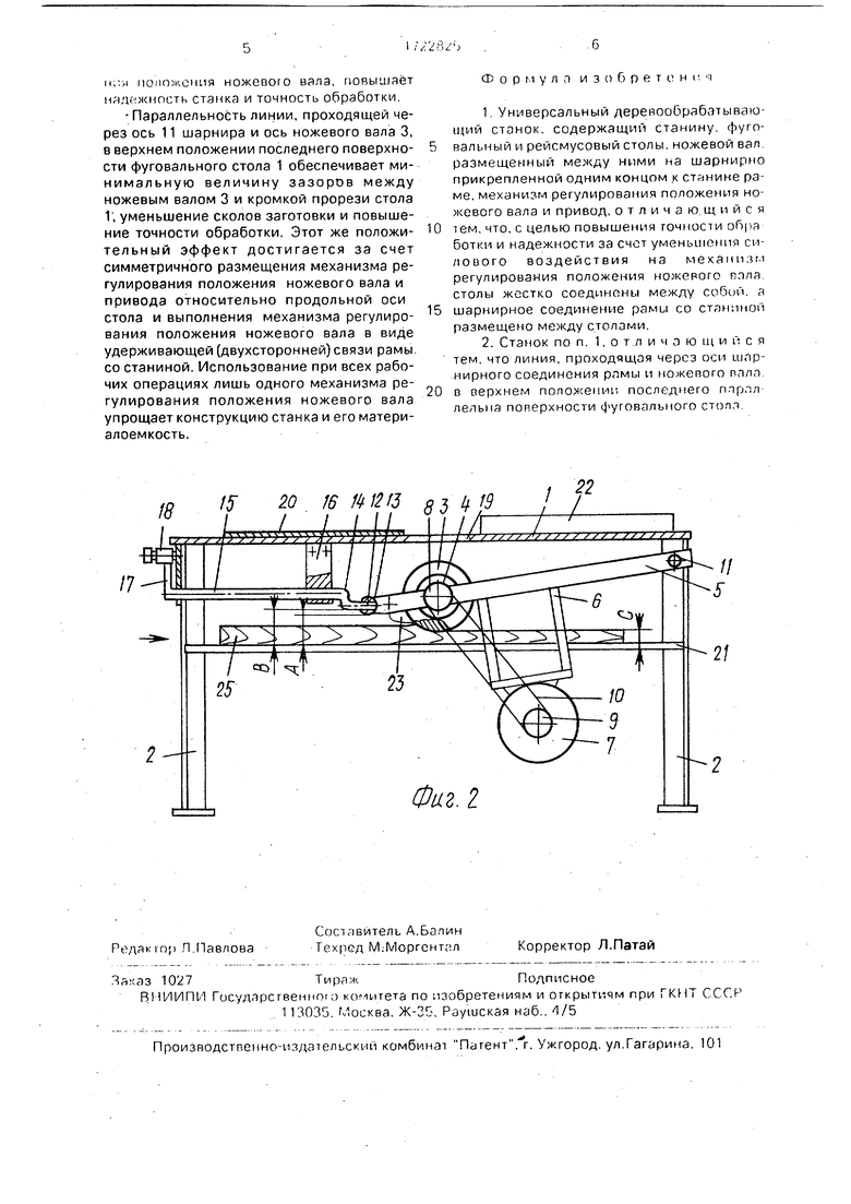 Универсальный деревообрабатывающий станок. Советский патент 1992 года SU  1722825 A1. Изобретение по МКП B27C9/02 .