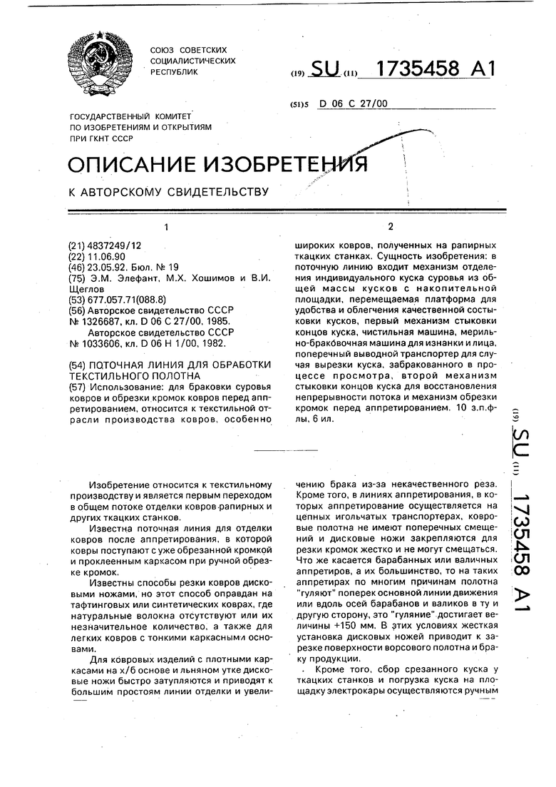 Поточная линия для обработки текстильного полотна. Советский патент 1992  года SU 1735458 A1. Изобретение по МКП D06C27/00 .