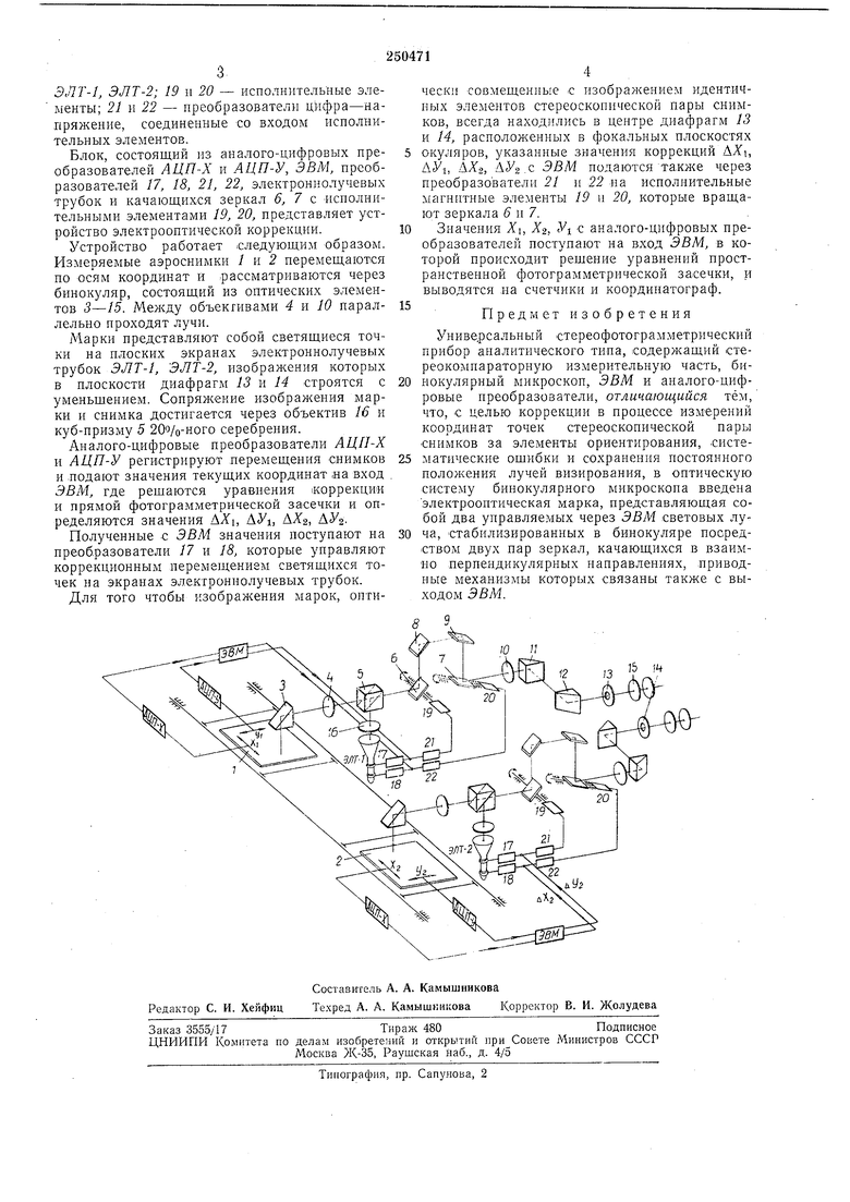 УНИВЕРСАЛЬНЫЙ СТЕРЕОФОТОГРАМ.МЕТРИЧЕСКИЙ ПРИБОР АНАЛИТИЧЕСКОГО ТИПА.  Советский патент 1969 года SU 250471 A1. Изобретение по МКП G01C11/10 .