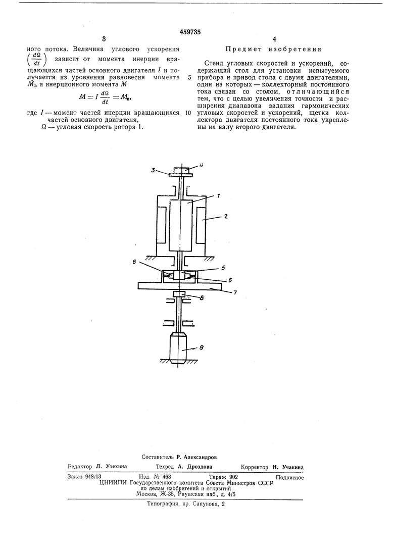 Стенд угловых скоростей и ускорений. Советский патент 1975 года SU 459735  A1. Изобретение по МКП G01P21/00 .