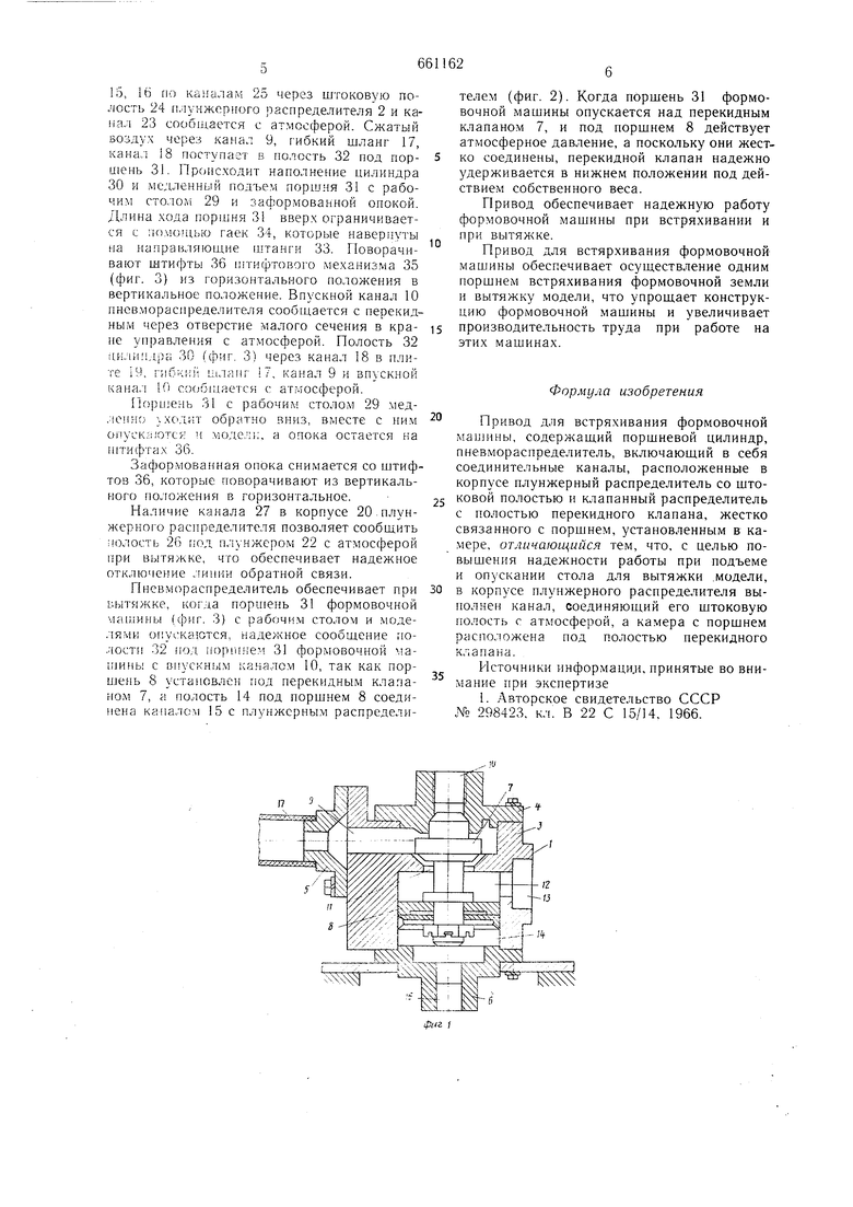 Привод для встряхивающей формовочной машины. Советский патент 1979 года SU  661162 A1. Изобретение по МКП F15B15/02 B22C15/14 .