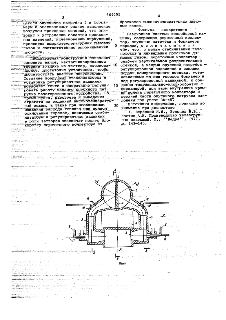 Газоходная система конвейерной машины. Советский патент 1979 года SU 664005  A1. Изобретение по МКП F27B21/06 .