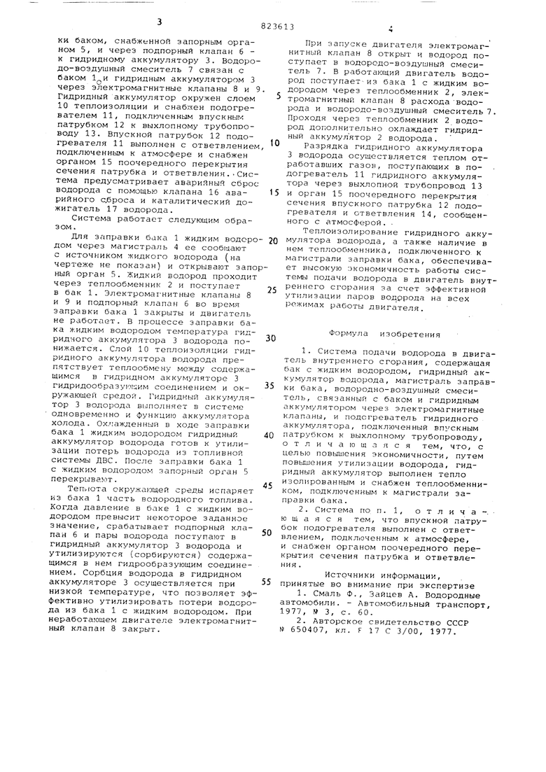 Система подачи водорода в двигательВНуТРЕННЕгО СгОРАНия. Советский патент  1981 года SU 823613 A1. Изобретение по МКП F02B43/00 F02M21/00 .