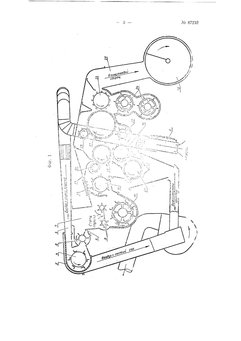 Машина для очистки хлопка. Советский патент 1950 года SU 87232 A1.  Изобретение по МКП D01B1/02 .