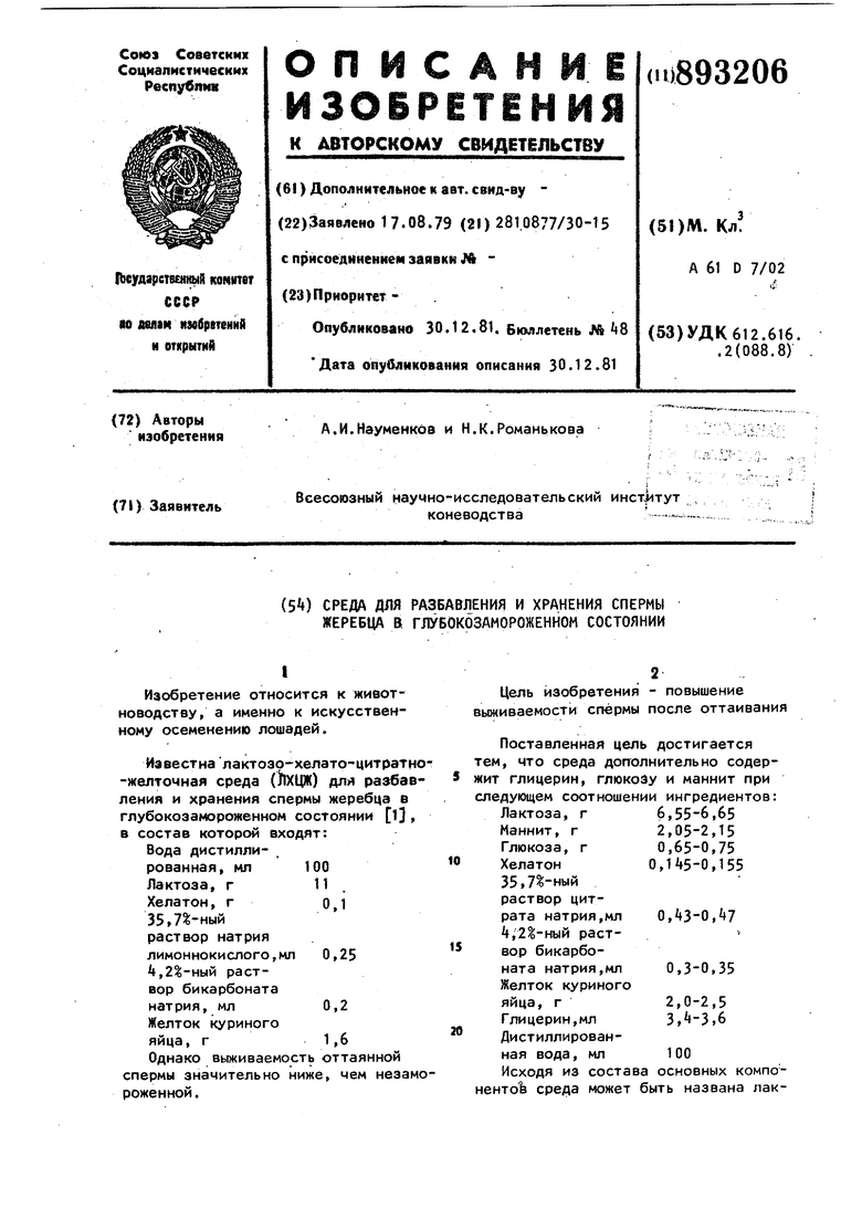 RUC1 - Среда сан-лакт для замораживания спермы барана - Google Patents