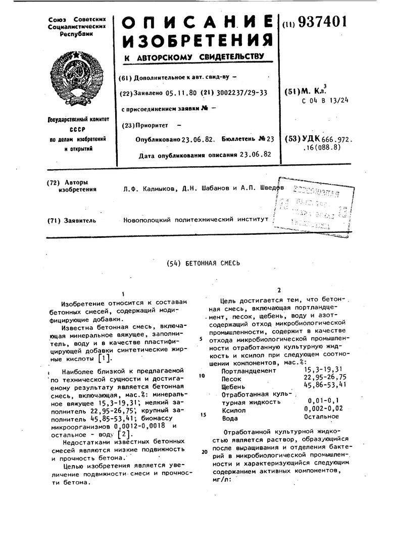 Патент способ приготовления бетонной смеси