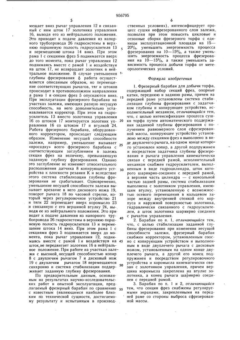 Фрезерный барабан для добычи торфа. Советский патент 1982 года SU 956795  A1. Изобретение по МКП E21C49/00 .