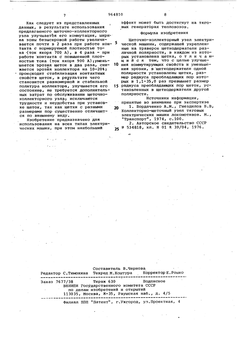 Щеточно-коллекторный узел электрической машины. Советский патент 1982 года  SU 964810 A1. Изобретение по МКП H01R39/00 .